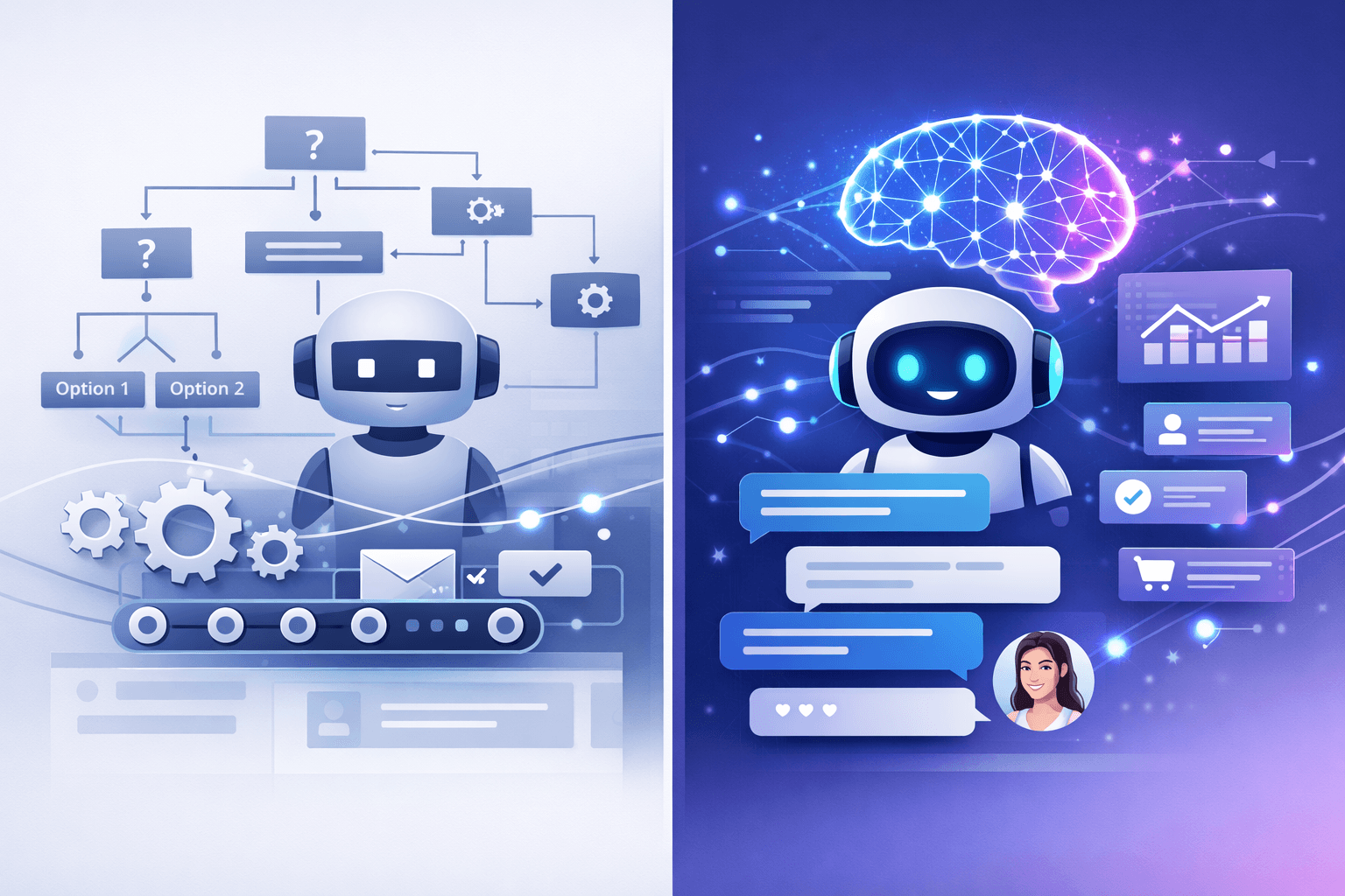 Image shows AI Chatbot for Website vs Rule-Based Chatbot 