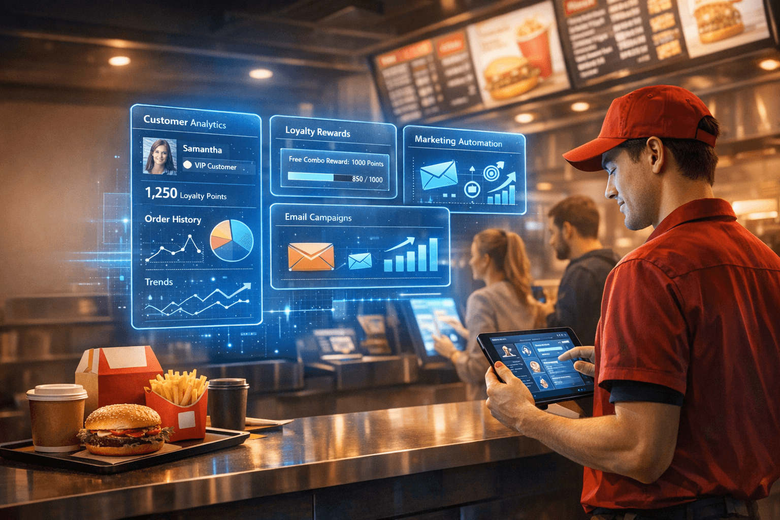 employee using CRM in restaurant
