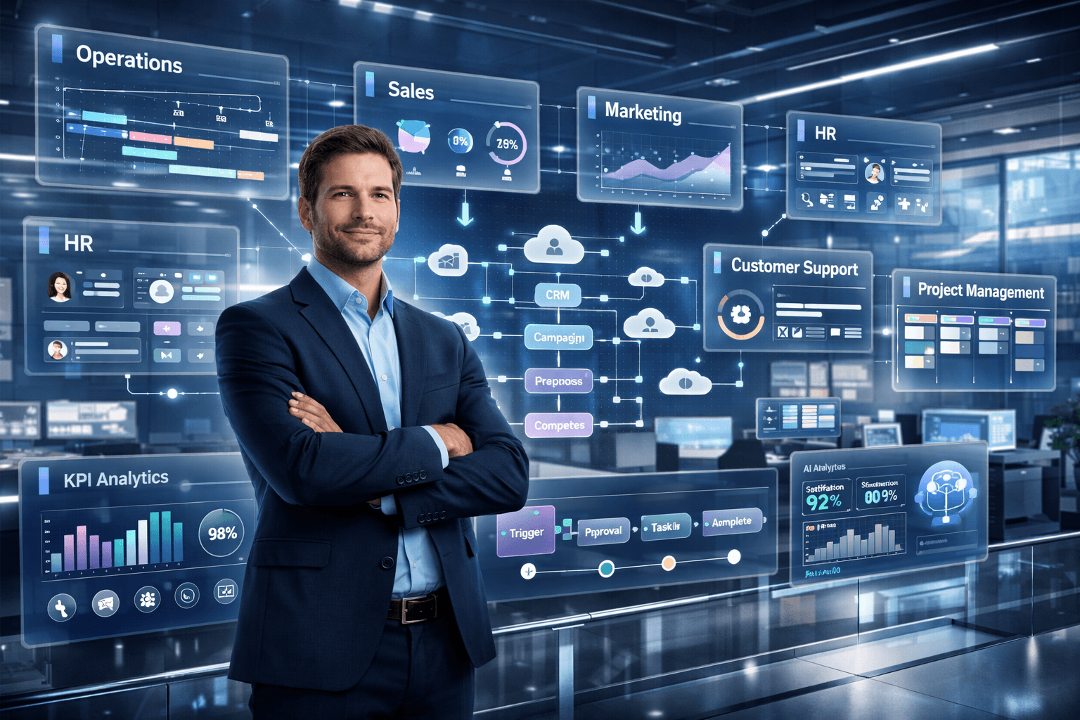 Image shows  the founder standing in an Process Excellence  work structure