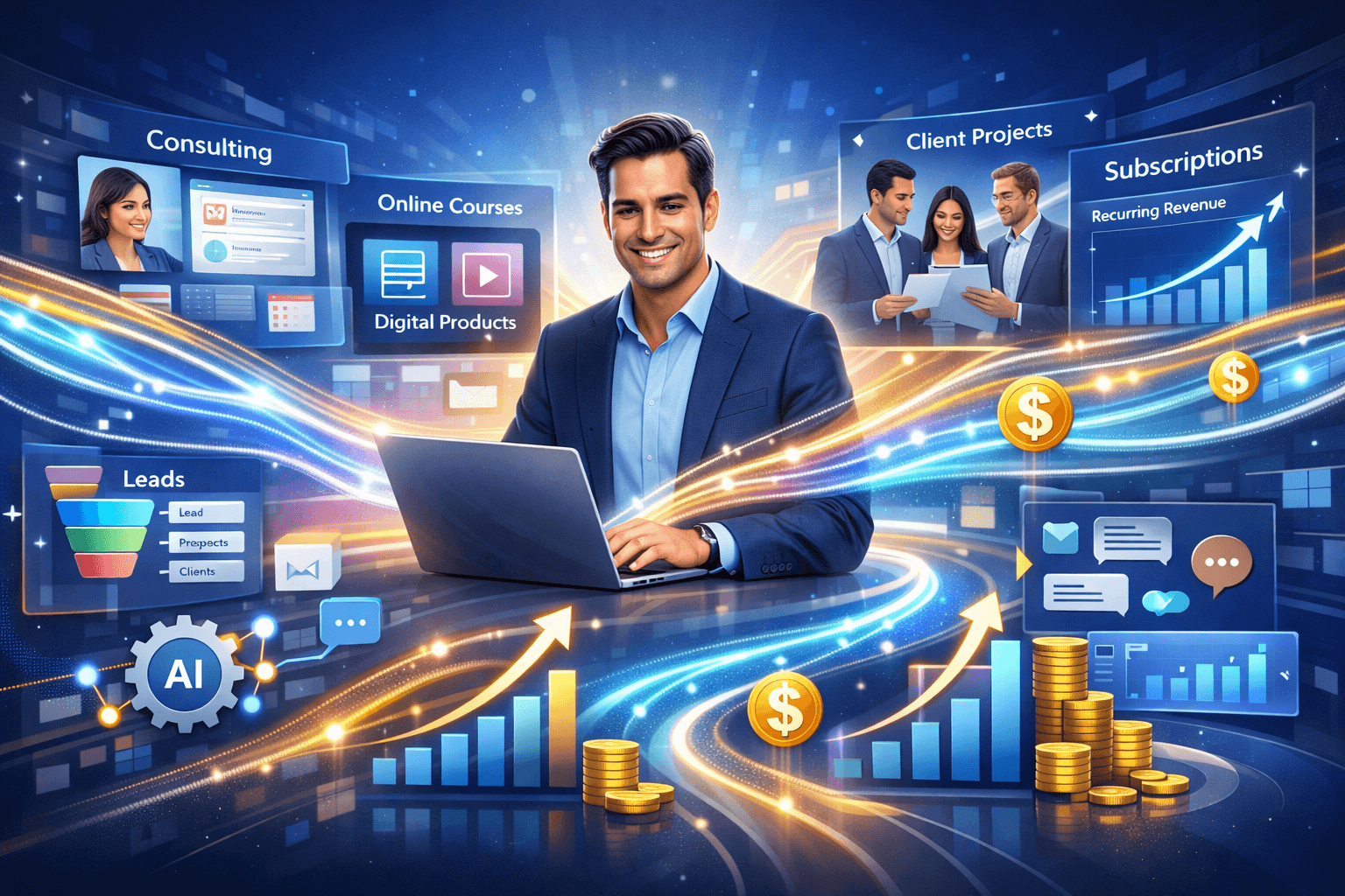 image shows a business owner handles multiple projects and get revenue